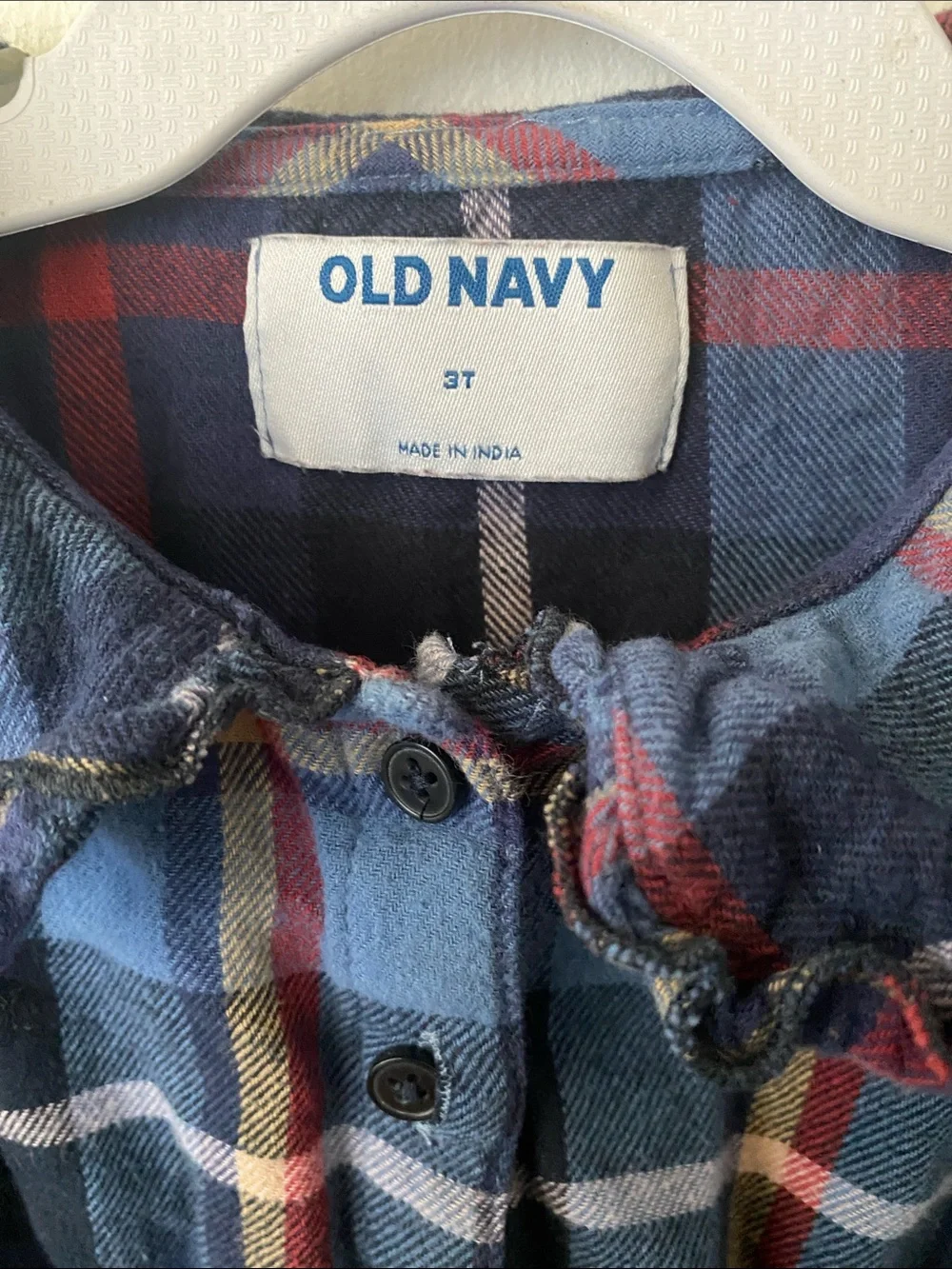 Old Navy Blue Plaid Dress with Red and Yellow Accents